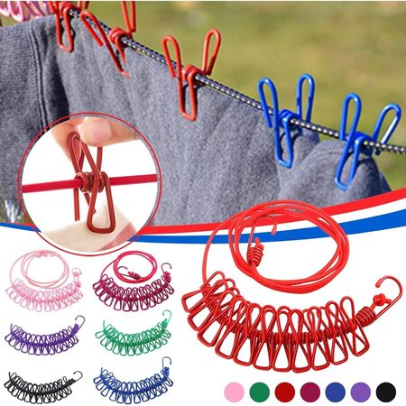 Elastic Cloth Drying Rope with 12 Clips Hooks